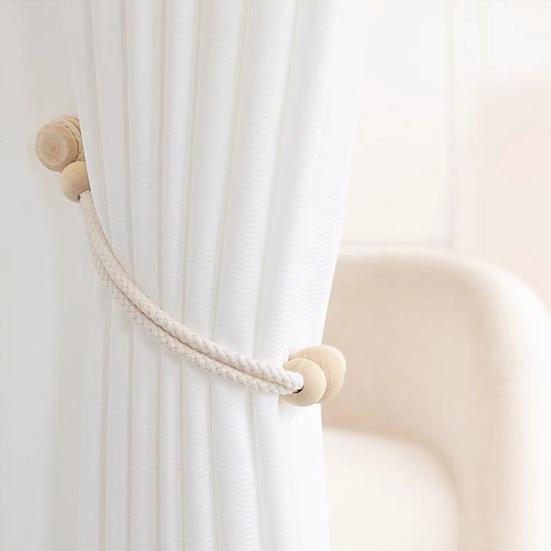 Magnetic Wood Beads Curtain Tieback, Farmhouse Rustic Window Curtain Holders Ties Backs, Handmade Decorative Drape Curtain Holdbacks