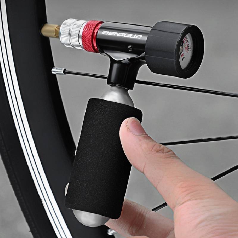 Bicycle Co2 Inflator Head With Pressure Gauge For Mountain Road Bike Repair Tools