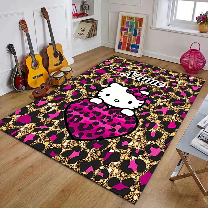 Custom HelloKitty Mat Personalized Name, Polyester Washable Indoor Entryway Rug, Gift for Christmas, Easter, Thanksgiving Day