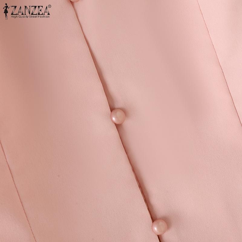 ZANZEA Damen Herbst Revers 3/4 Ärmel Patchwork Rüschen Hemden