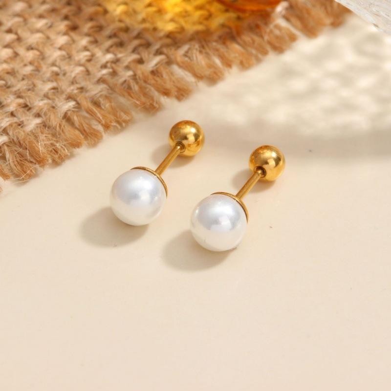 Orecchini a Bottone Perla Argentata con Chiusura a Spirale per Fissaggio Sicuro all'Osso dell'Orecchio, Perno per Orecchio, Perno per Padiglione Auricolare, Gioielli per Orecchio