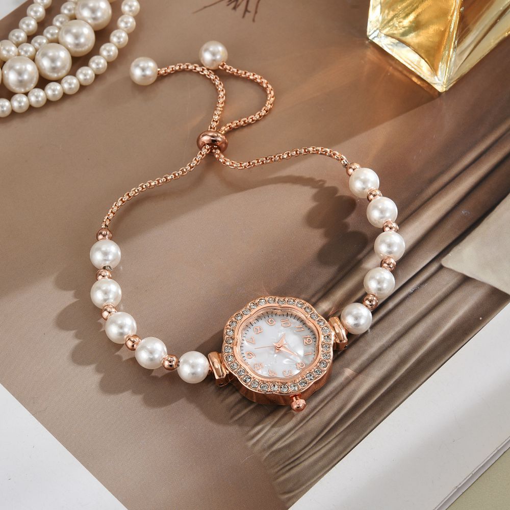 New Creative Women Watch Temperament Light Luxury Quartz Wristwatches Pearl Beaded Bracelet Women's Watch Fashion Accessories