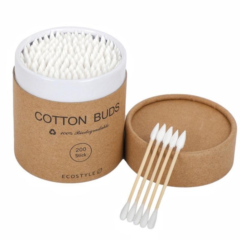 200 Round and Pointed Double-headed Cotton Swab Sticks In A Colored Paper Box Disposable Makeup Remover