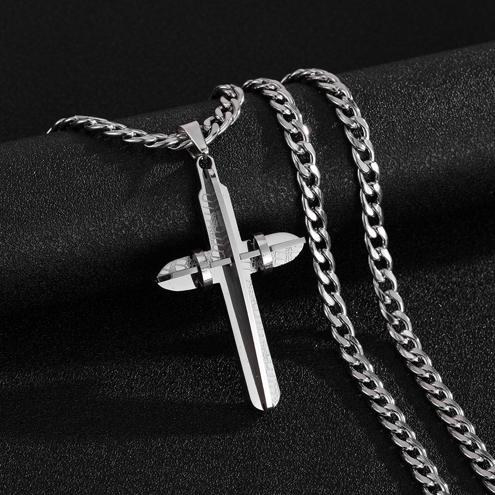 Herren-Halskette mit Edelstahl-Kreuzanhänger - Modischer Titanstahl-Schmuck