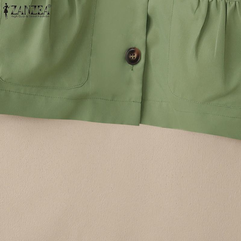 ZANZEA Women Casual Turn Down Collar Solid Color Long Sleeve Blouse