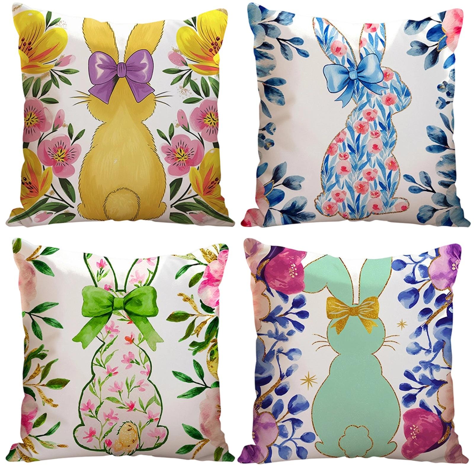 4-pc Easter Pillow Cover With Imitation Embroidered Print Design For Bedroom Living Room Sofa Cushion Cover Pillowcase Excluding Pillow Core One Size 1180₽