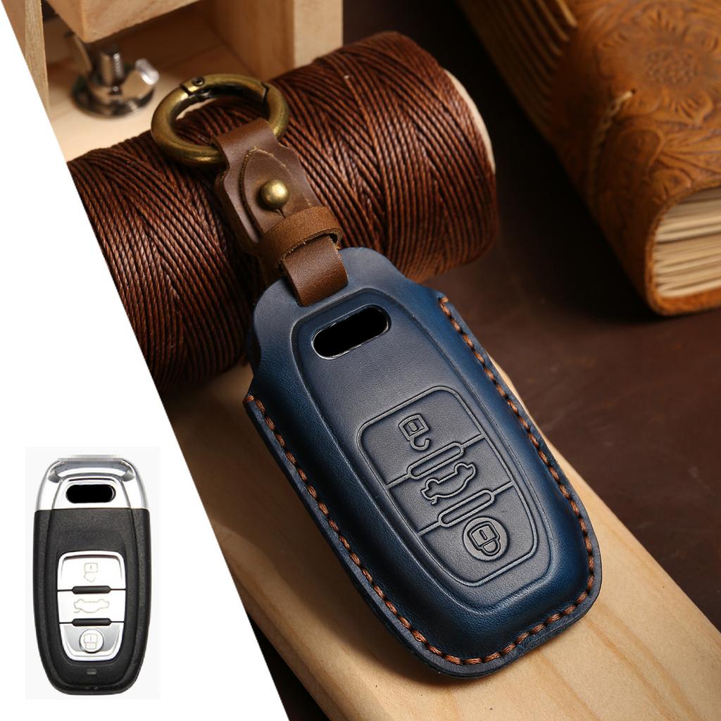 Leather Car Key Case Cover for A4L A5 Q7 TT TTS A3 A4 B9 A6 A7 4K A8 E-tron Q5 Q8 C8 D5 SQ8 Car Keychain