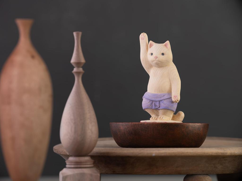 Cat Buddha, Birth of the Buddha, Sculpted by Butsuya Sakai, Wood Carving, Maneki-neko, Lucky Cat, Feng Shui Ornament (NB Birth of the Buddha)