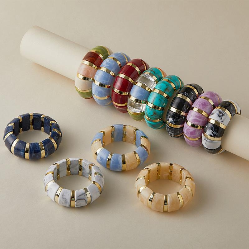 Vintage Punk Acrylic Elastic Rope Thick Wide Bracelet  Charm Bangles Temperament Jewelry For Women