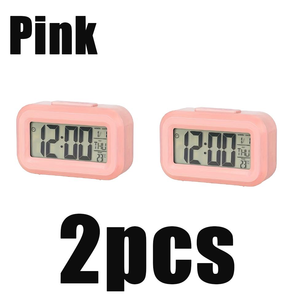1/2pcs Smart Digital Alarm Clock Black White Lcd Display With Temperature Calendar Timer Led Light Home Office Travel Desk Clock