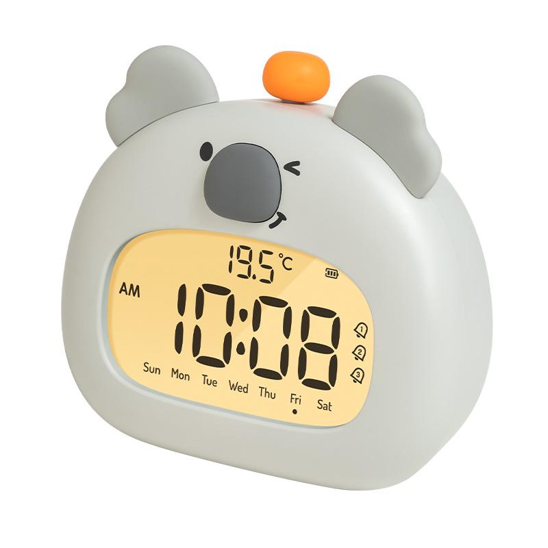 Cute Alarm Clock for Kids, Sleep Trainer with Time-to-Rise Light & Temperature Display, USB Rechargeable Night Light