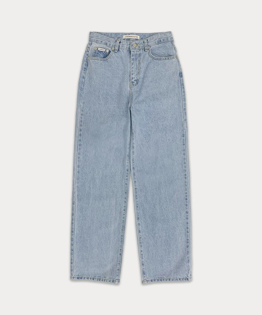 Sseomweeobeoteo Ice Wide Denim Pants - Light Blue