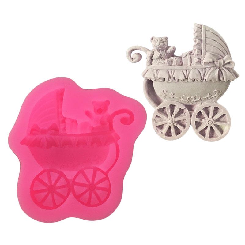 Baby Carriage Silicone Molds DIY Baby Birthday Fondant Cake Decorating Tools Polymer Clay Candy Chocolate Moulds