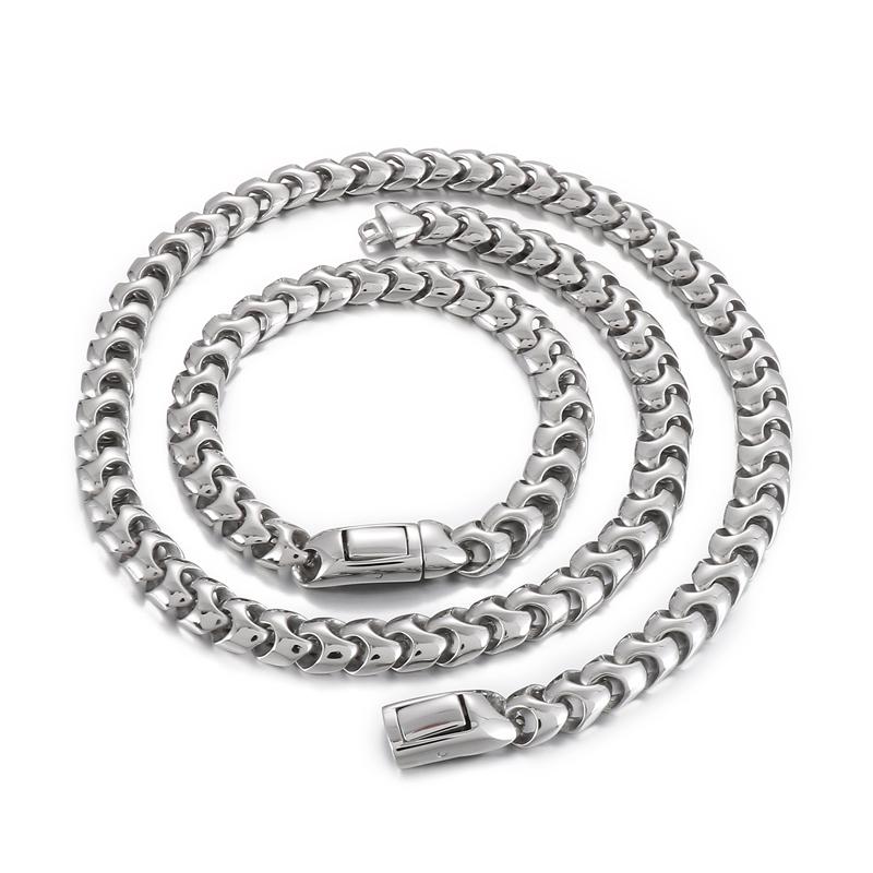 KALEN 9mm Curb Cool High Polished Chain Necklace Bracelet Jewelry Set 316L Stainless Steel