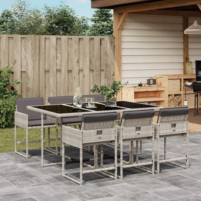 VidaXL Garden Dining Set and Cushions 7 Pcs Light Grey Rattan 3278038