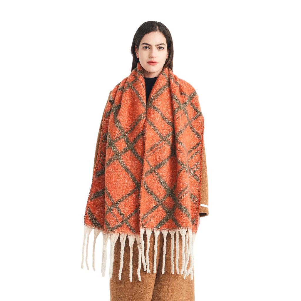 Autumn and winter new loop yarn imitation mohair jacquard double grid scarf