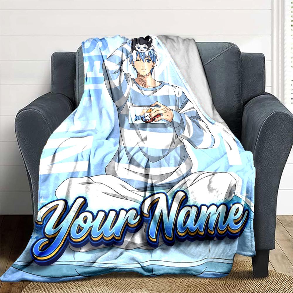 1pc Kuroko's Basketball Blanket with Custom Name, Gift, for Men and Women, Soft Blanket, Good for Sofa Bed Couch Travel, Lightweight Flannel Blanket