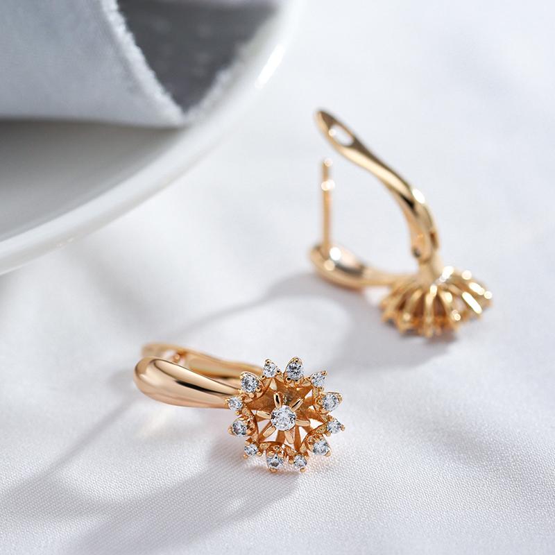Trend  Rose Gold Color Crystal Flower English Earrings Women Unusual Creative Natural Zircon Accessories Daily Jewelry