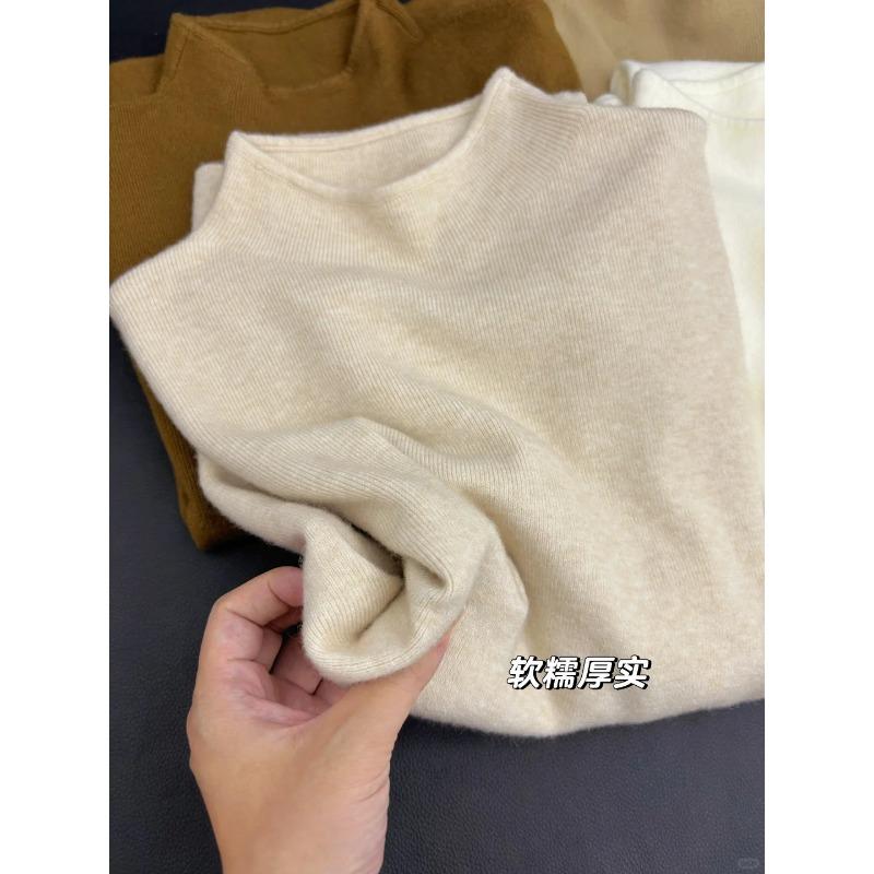 Thickened Integrated Mink Velvet Semi-turtleneck Sweater Women's Autumn and Winter Solid Color Inside Stacked Knitted Sweater Simple Top Base