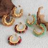 Gold-Plated C-Shaped Earrings with Multi-Color Natural Stone Inlay
