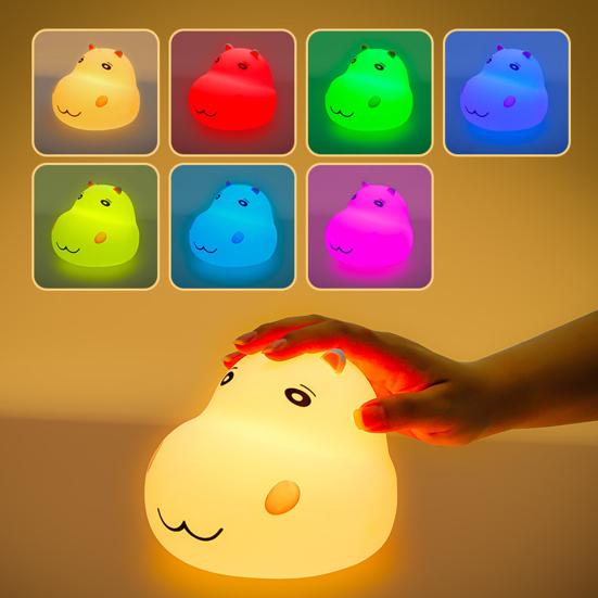 

3 шестерни RGB без энергосберегающих бликов светодиодная мультяшная лампа портативная зарядка через USB в форме бегемота похлопывание