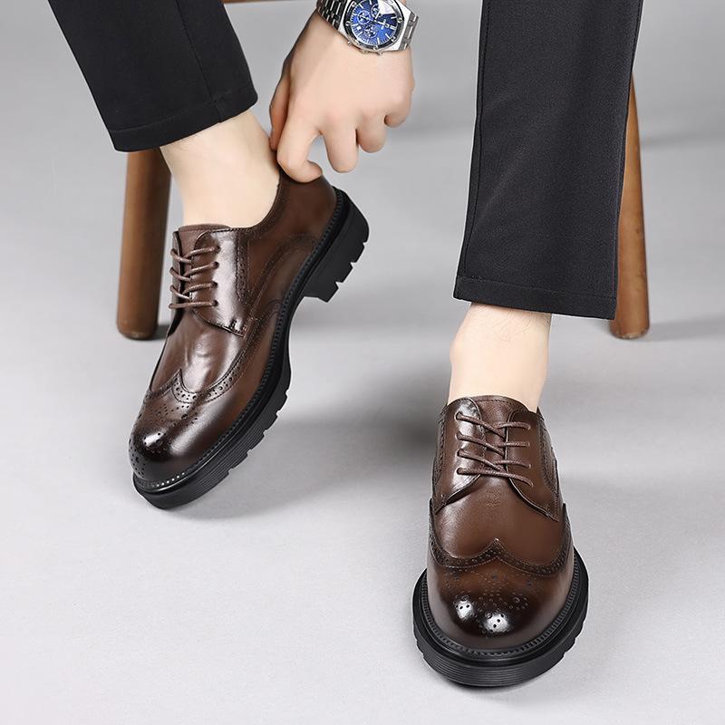 2025 podzim nové kožené pánské boty Brock společenské kožené boty hnědé britský styl zvyšující výšku business kožené boty muži