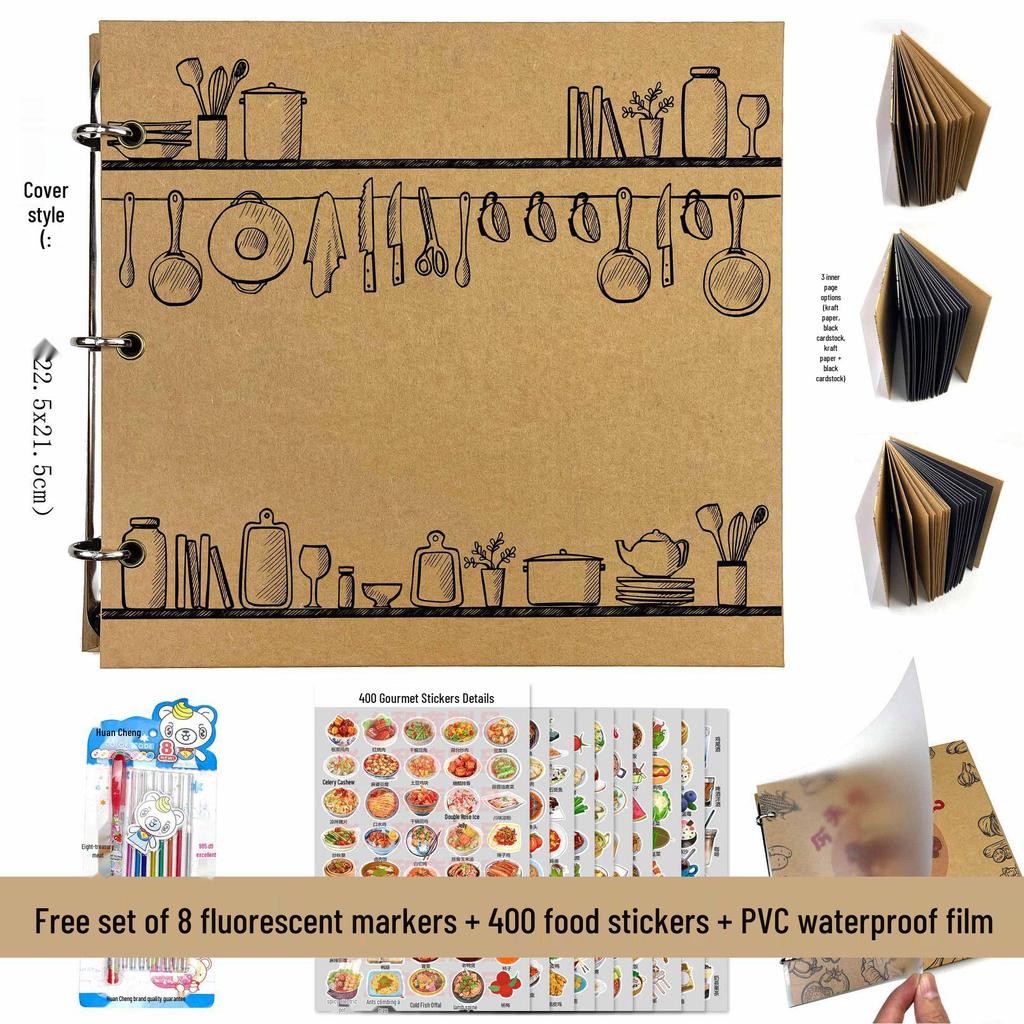 Hand-Painted Homemade Family Recipe Book - DIY Handwritten Kraft Paper Album