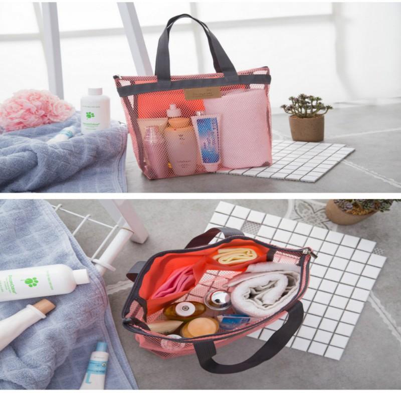 Beach Bag Mesh Tote with Zipper and Pockets Fold Shower Caddy Bag for Gym Swimming Yoga Beach Travel Mesh Storage Bag