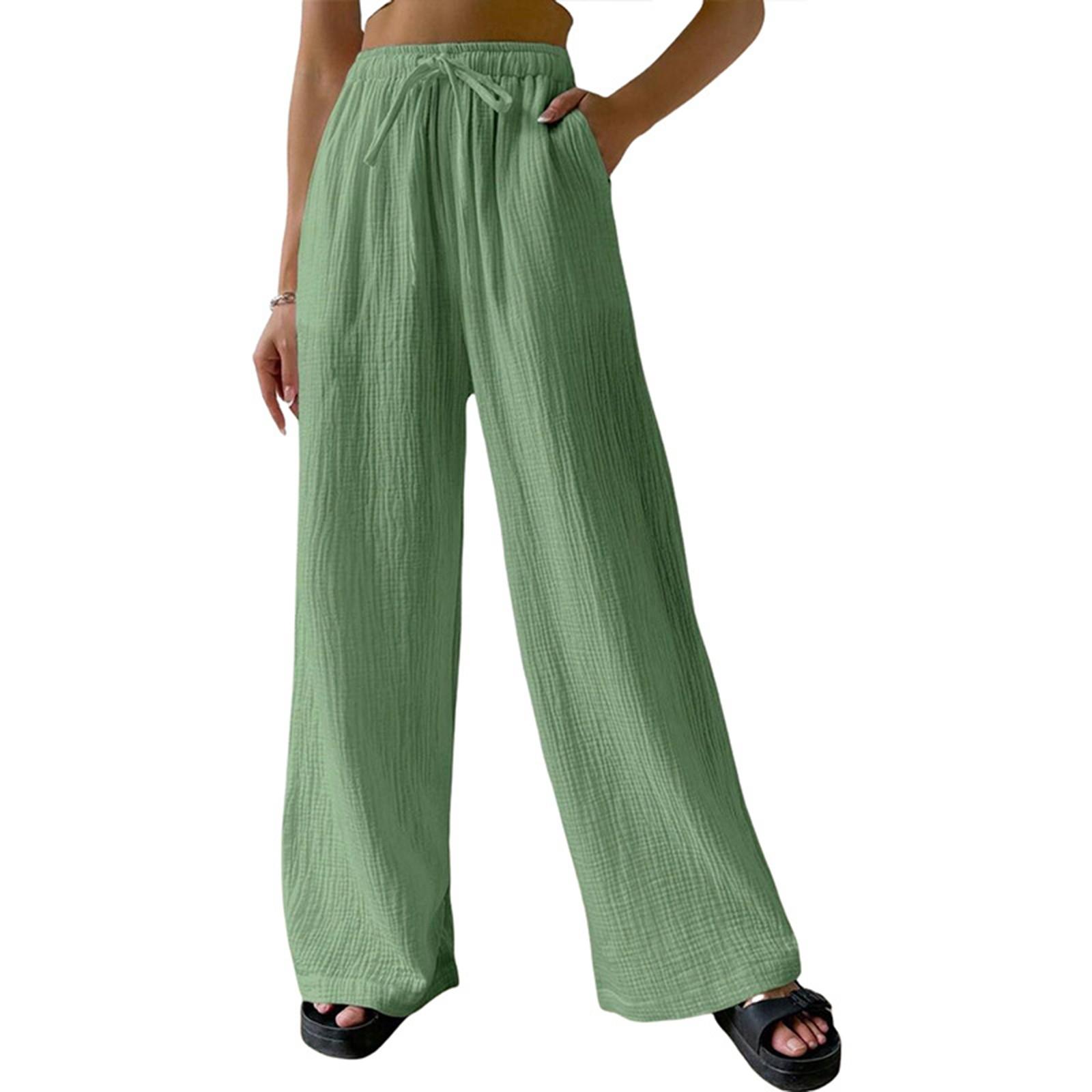 

Women s Casual Cotton And Linen Wrinkle Loose Home Casual Wide Legs XL зелений