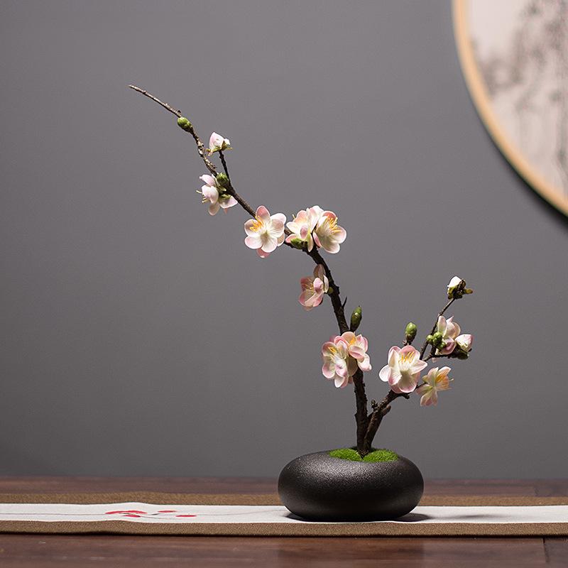 Zen Stijl Kunstmatige Pruimenbloesem en Magnolia Bloemenarrangement voor Woonkamer Decoratie