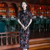 Women's Retro Chinese-Style Autumn Cheongsam with Embroidered Sequin Details