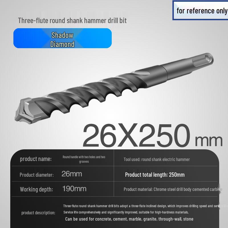 Three-Flute Round & Square Shank Drill Bit for Concrete, Cement, Rebar, Stone, Granite, Marble.