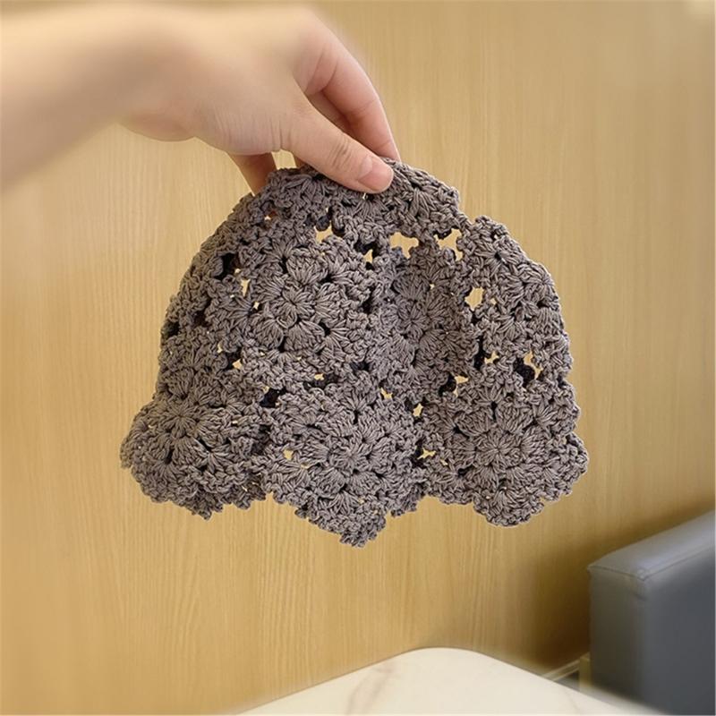 Fashion Hollowed Skull Hat Handmade Crochet Beanies Hat Flower Pattern Pullover Hat for Women Girl Various Occasion