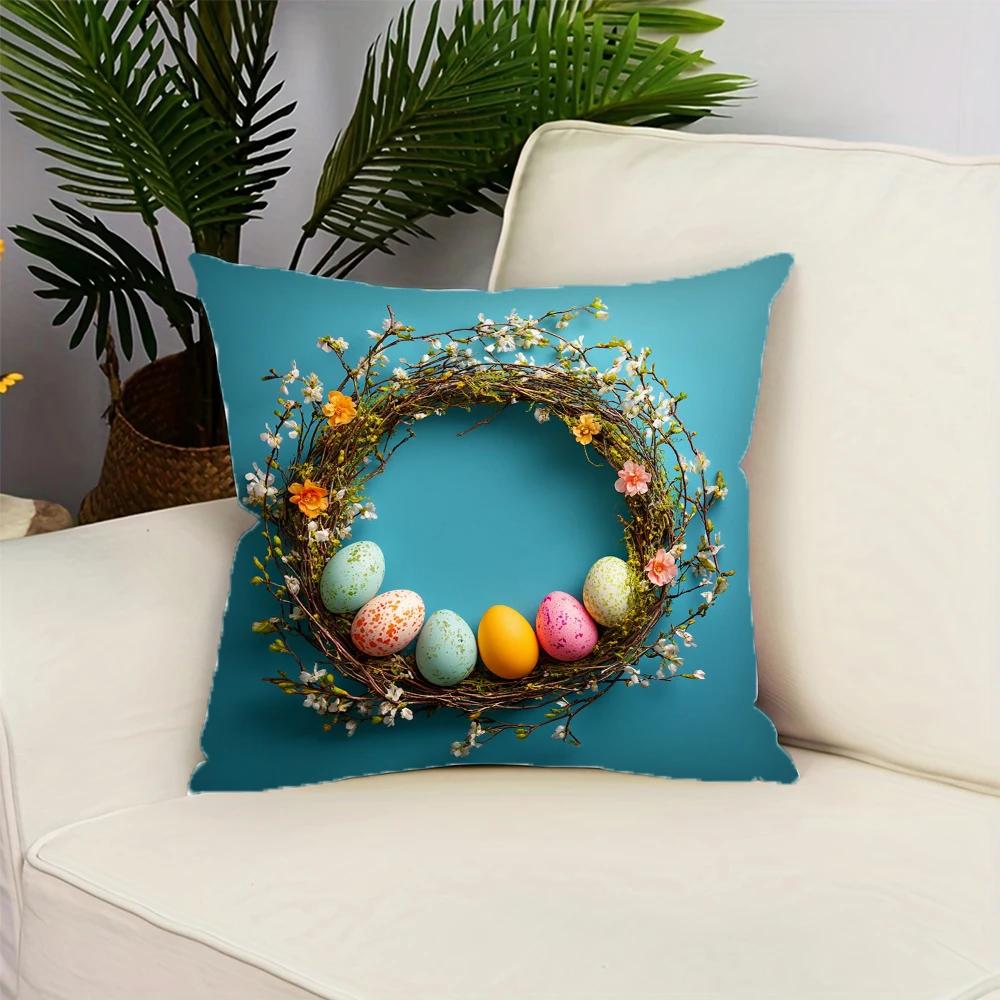 Easter Fantasy Bunny and Egg Combination Single-Sided Pillowcase Living Room Bedroom Sofa Chair Decorative Cushion Cover