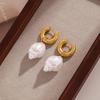 Ying Tai Stainless & Titanium Steel Earrings with Seashell Imitation Pearl, High Polish 18K Gold Vacuum Plating, Non-Fading Women's.