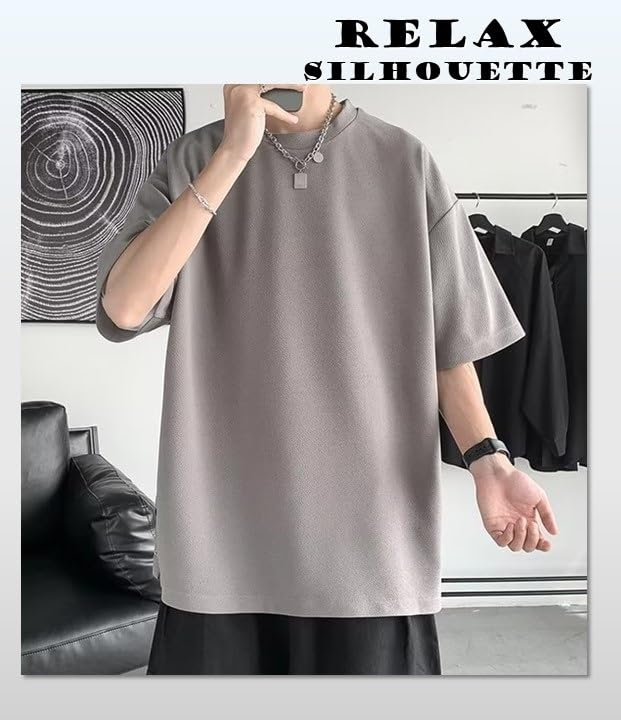 APAGAI Sleeve Oversized Oversized Side Drop Plus Korean Solid Summer Short Soft To the Simple Sleeve Short Sleeve Gym Korean Style Size 2XL Men's 3/4