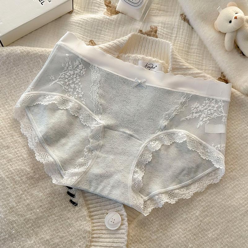 Damen Frühling und Sommer Reine Baumwolle Spitze Mesh Nahtlos Atmungsaktiv 7A Antibakterieller Baumwollzwickel Hüftbund Dreiecksslip