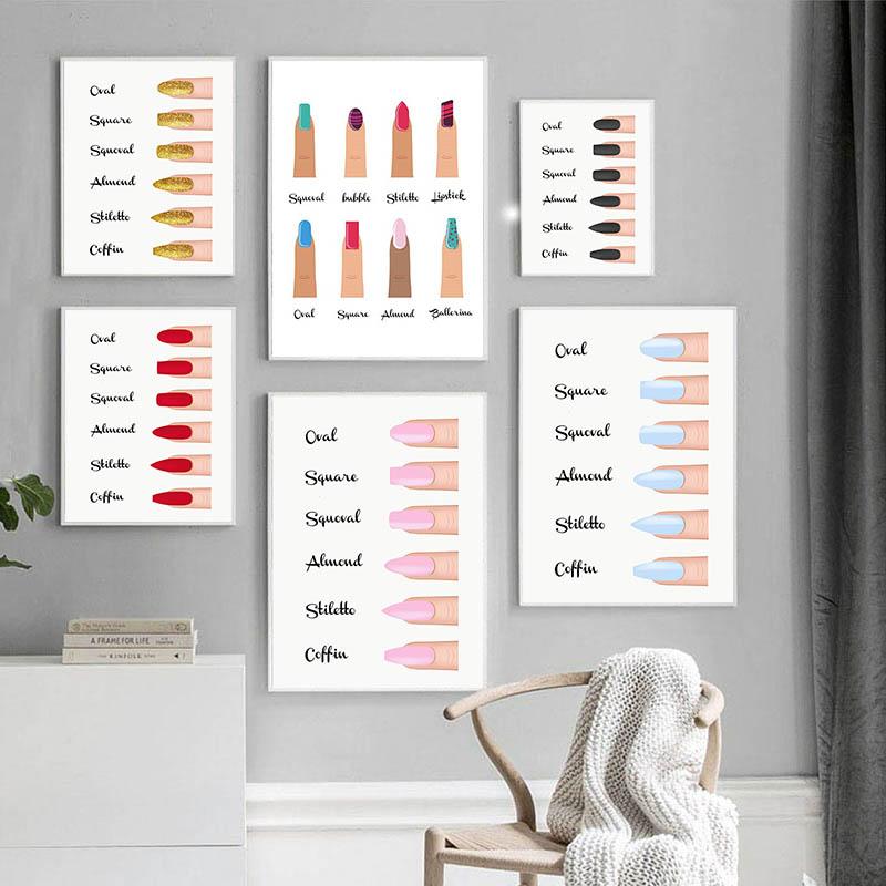 Módní tvary nehtů Plátno Malba Manikúra Obchod Plakáty a Tisky Nástěnné Umění Obrázek pro Kosmetický Salon Pokoj pro Dívky Dekorace