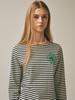 [mardimercredi] SLIM TSHIRT 3/4 SLEEVE STRIPE_IVORY GREEN