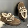 Damen Knochen Retro Winterstiefel mit Fleecefutter Neue Winter Plateau Baumwollfutter Schneestiefel Damenschuhe