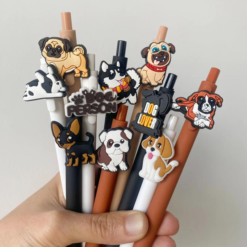 Set di 8 Penne Gel Cane Carino / Set di Scrittura Retrattile con Inchiostro Nero per Amanti dei Cani / Tecnici Veterinari / Studenti / Cancelleria per Ufficio / Penne Animali / Essenziali per il Lavoro