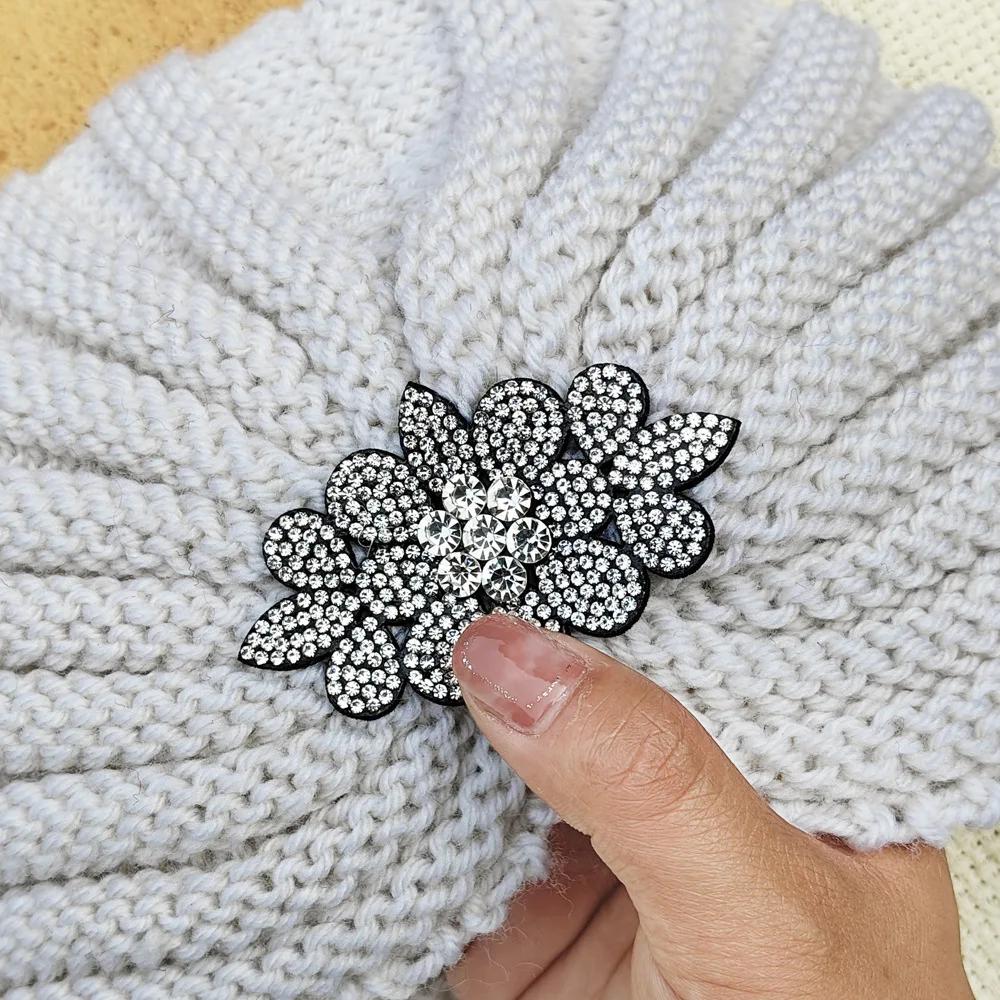 Diamond Knitted Turban Hat Bonnet Cross Wrapped Hat Muslim Bohemia Warm Turbante Cap for Women Winter Autumn Hair Accessories