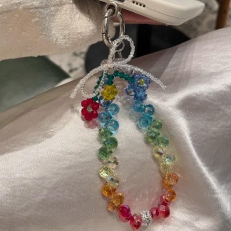 Flower Crystal Mobile Phone Pendant Chain Short Hand-Held Luxury Accessory Colored Design