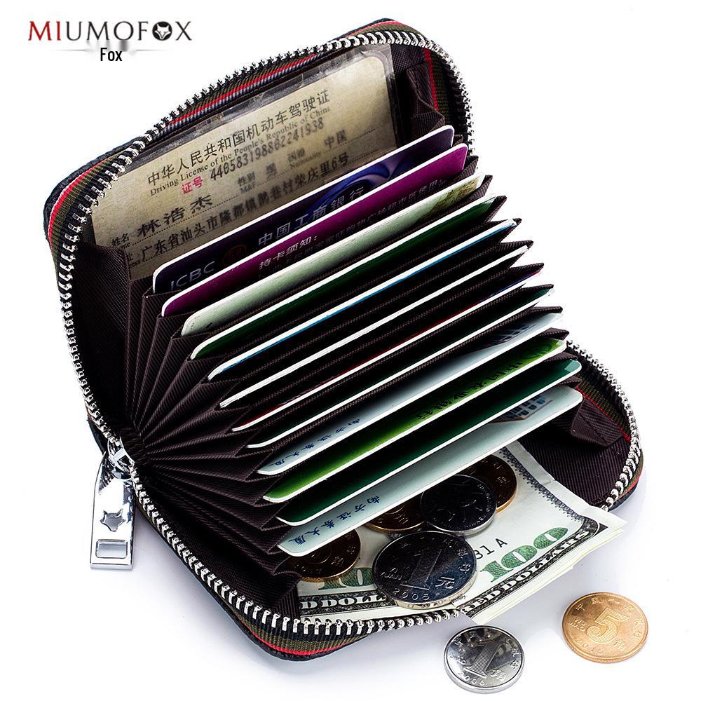 Fashionable RFID Accordion Cowhide Card Holder with Zipper for Ladies and Men