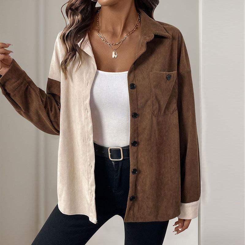 Blouses for Women Summer Fashion Casual Color Blocked Shirts Long Sleeves Turndown Collar Button Down Fall Outfits Tops