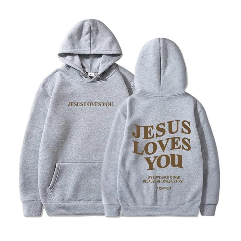 Jesus liebt dich Print Pullover Kapuzenpullover Damen Kapuzenpullover Herbst Winter Herren Streetwear Sweatshirt Unisex Kapuzenoberteile Kapuzenkleidung