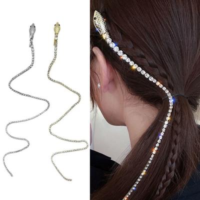 Braided Head Chain Snake Shape Long Tassel Rhinestone Punk Shining Hair Ornament Hair Decor Hair Daily Styling Tool