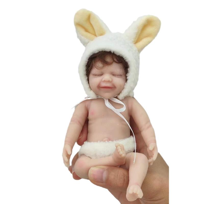 6 tums realistisk simuleringsdocka Solid mjuk silikon Återfödelsedocka April Mini Handlek Babydockor Dusch Byta kläder Docka Palm Leksak