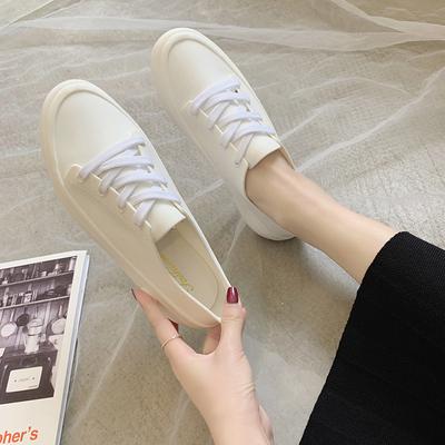 2025 New Student Little White Shoes Women's Low-top Literary Board Shoes Heightening Shoes Korean Version Round Head Casual Sports Lace-up Shoes