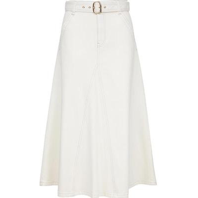 Women's Belted Denim Mermaid A-Line Long Skirt